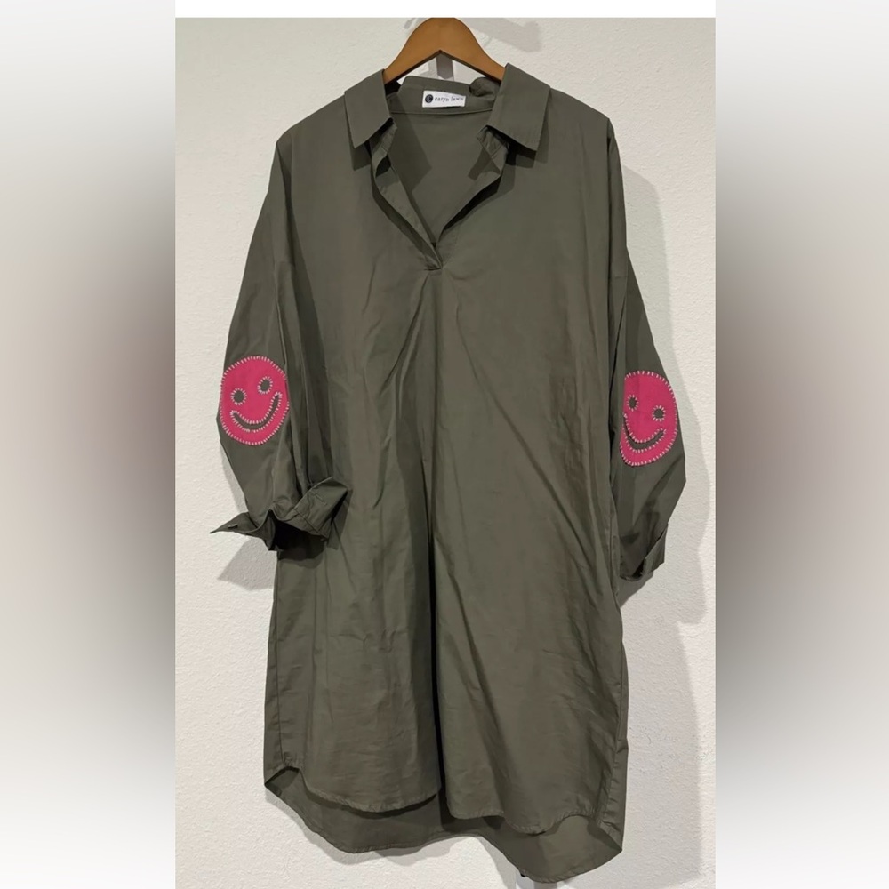 Caryn Lawn NWT, The Preppy Smiley Dress, Army Green, OS